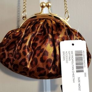 CHICO'S Leopard Print Clutch with Gold Chain